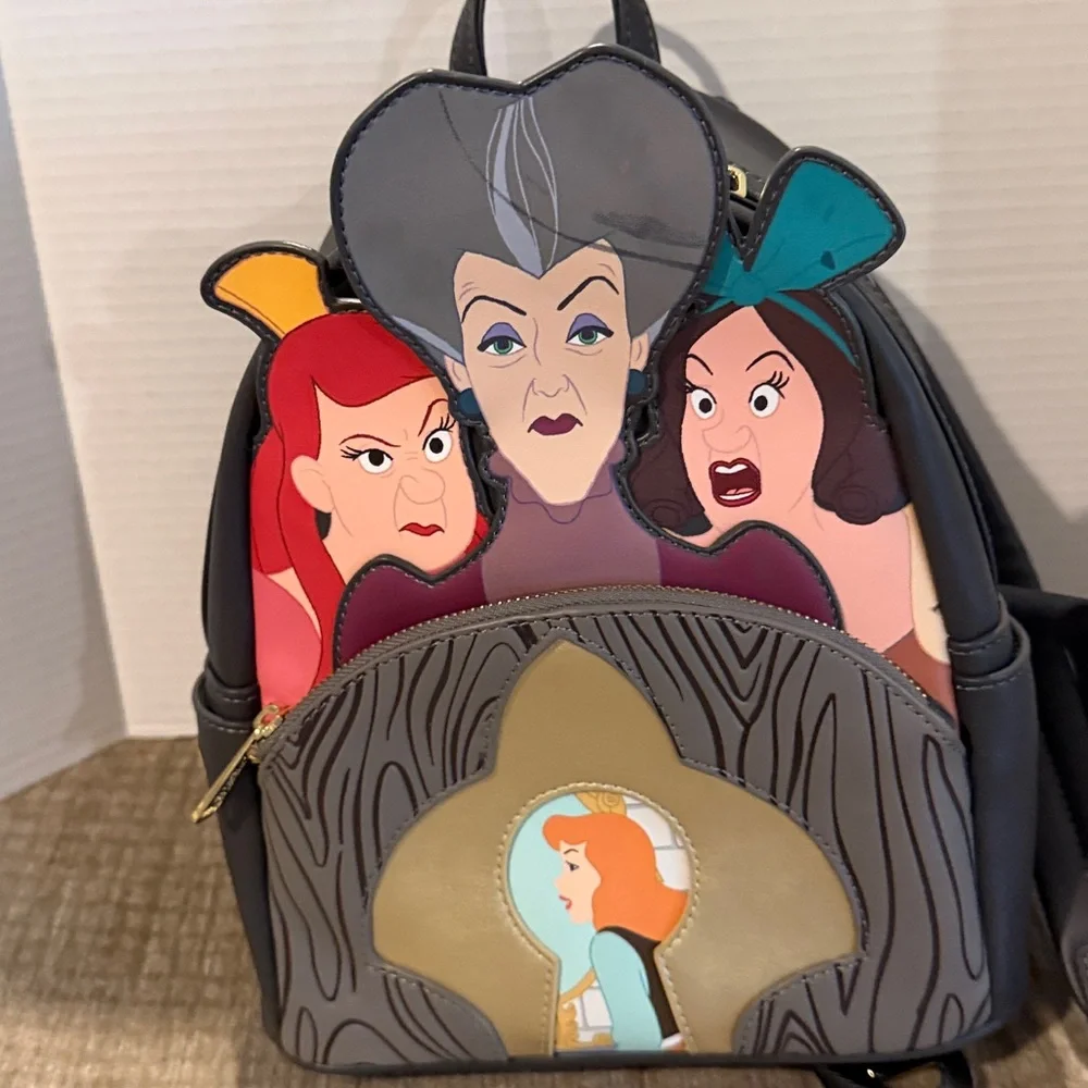 Disney loungefly villian Backpack three evil stepsisters of Cinderella 11 by 9